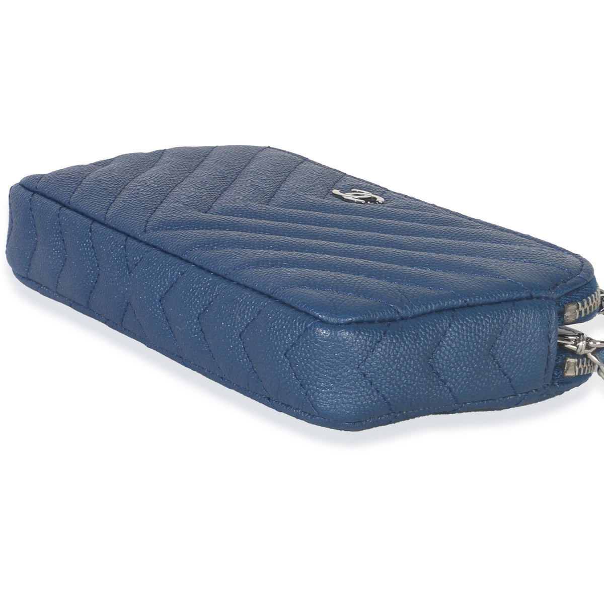 Blue Chevron Caviar Double Zip Clutch Handbag