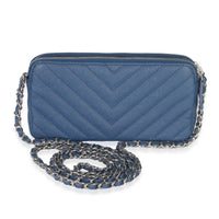 Blue Chevron Caviar Double Zip Clutch Handbag