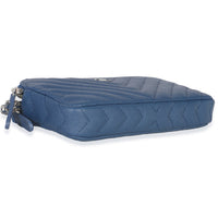 Blue Chevron Caviar Double Zip Clutch Handbag