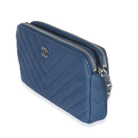 Blue Chevron Caviar Double Zip Clutch Handbag