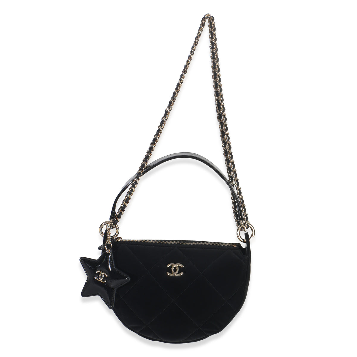 Black Velvet Effect Nylon Clutch with Chain