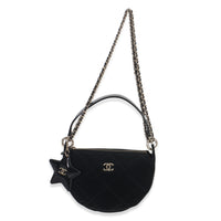 Black Velvet Effect Nylon Clutch with Chain