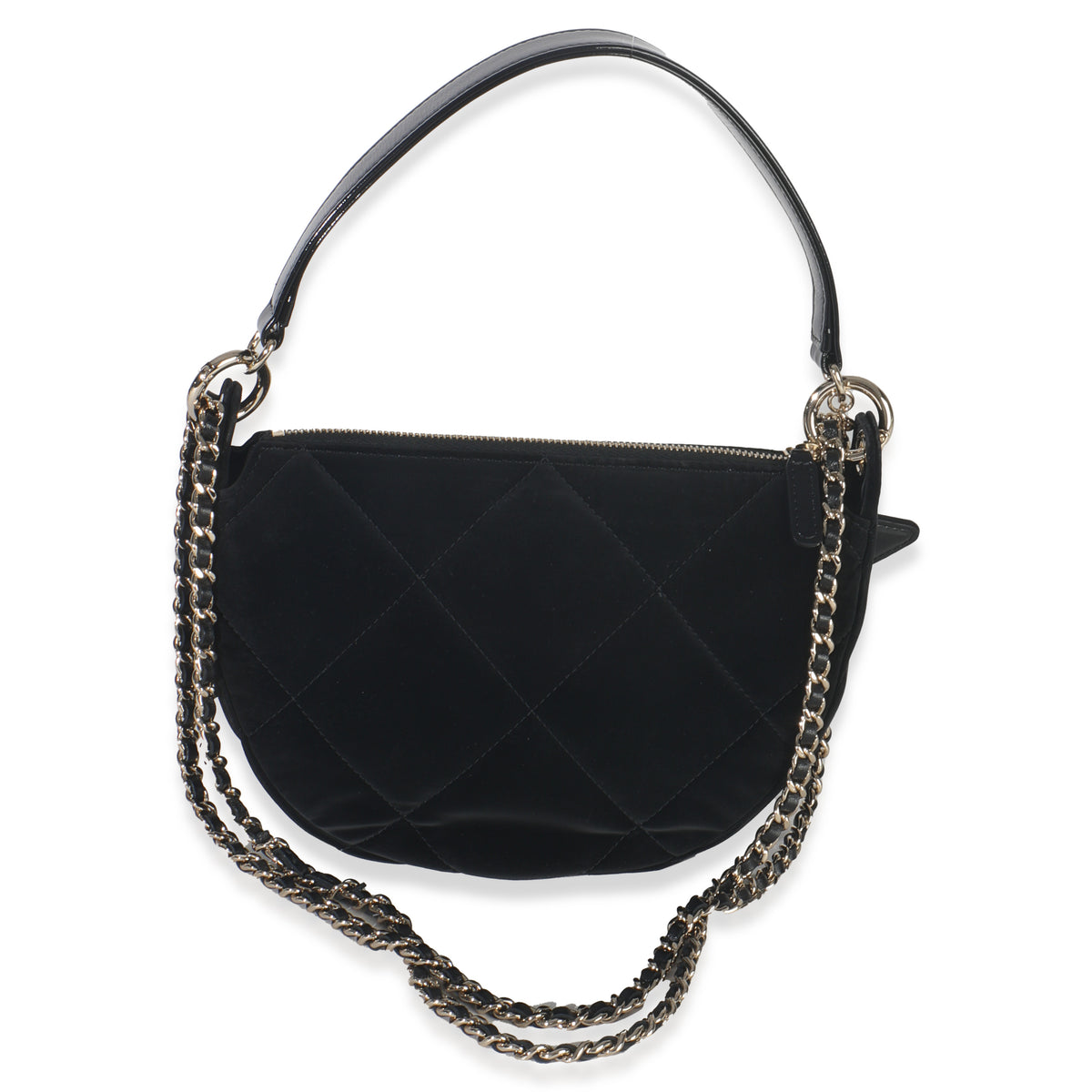 Black Velvet Effect Nylon Clutch with Chain