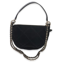 Black Velvet Effect Nylon Clutch with Chain