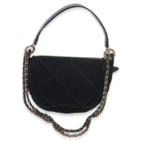 Black Velvet Effect Nylon Clutch with Chain