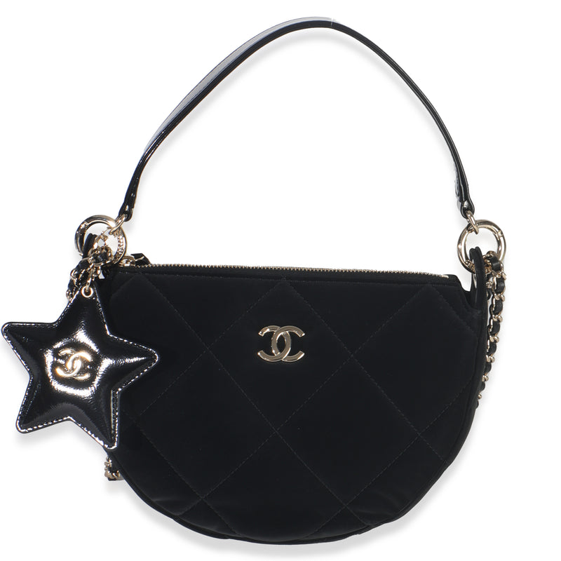 Black Velvet Effect Nylon Clutch with Chain