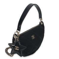 Black Velvet Effect Nylon Clutch with Chain