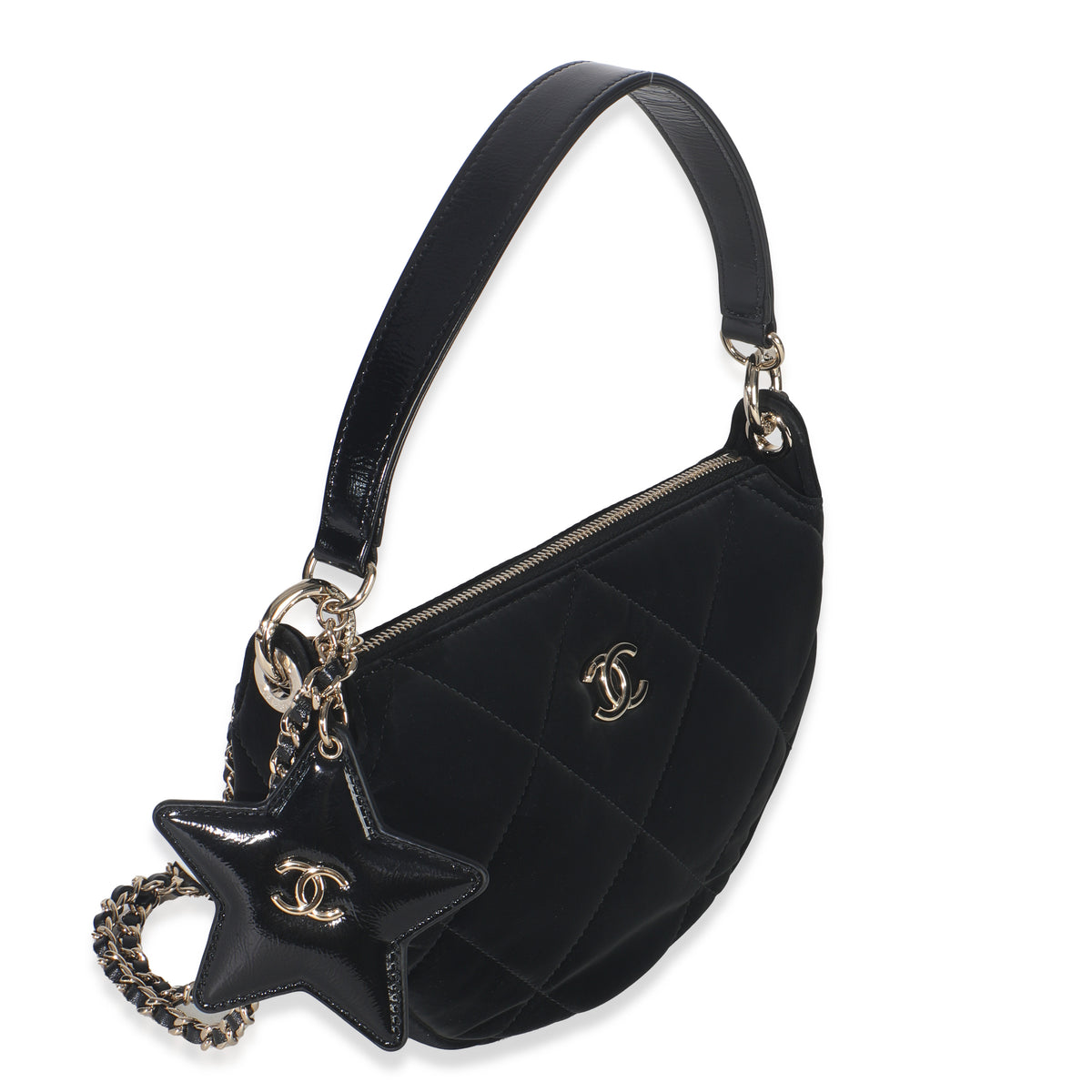 Black Velvet Effect Nylon Clutch with Chain