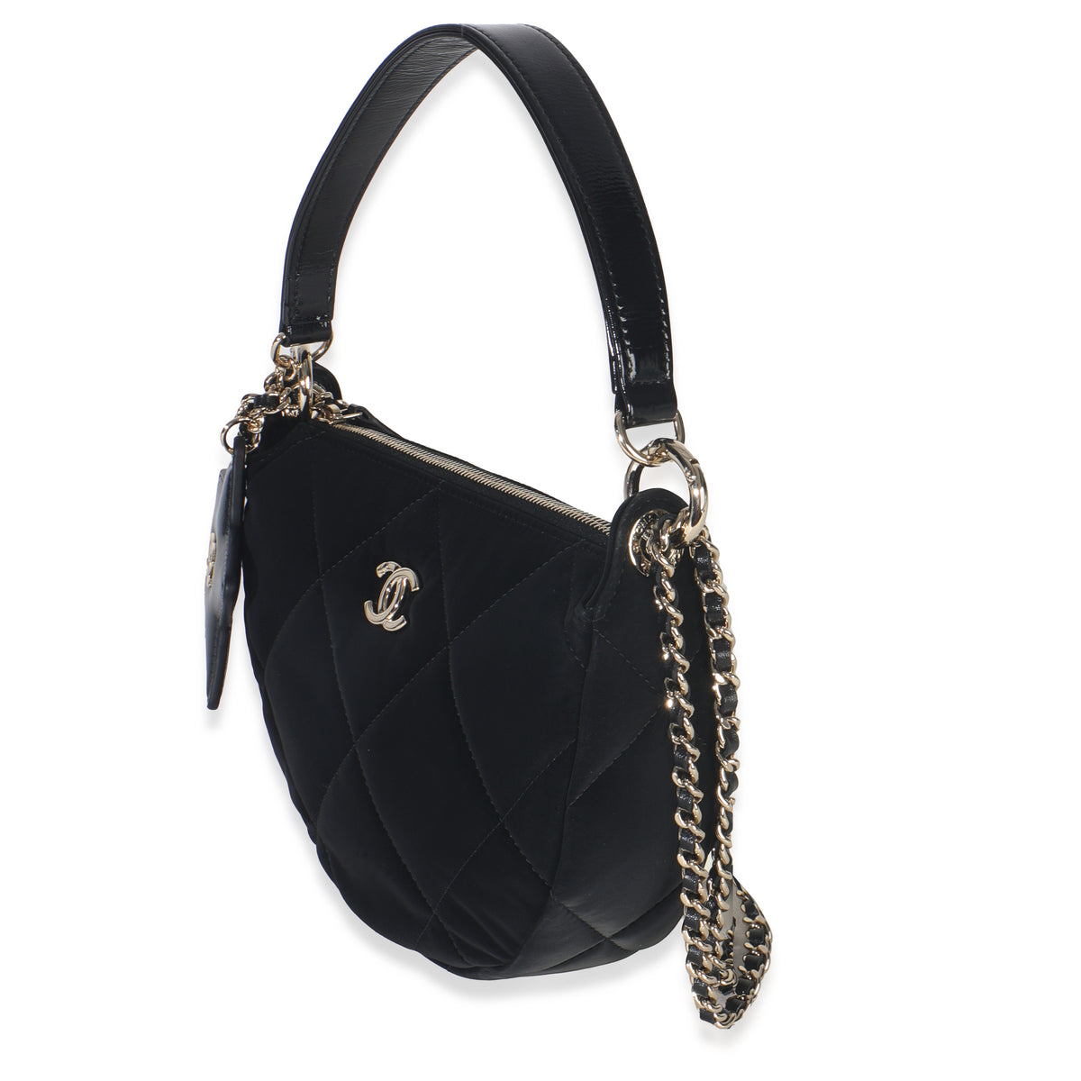 Black Velvet Effect Nylon Clutch with Chain