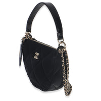 Black Velvet Effect Nylon Clutch with Chain
