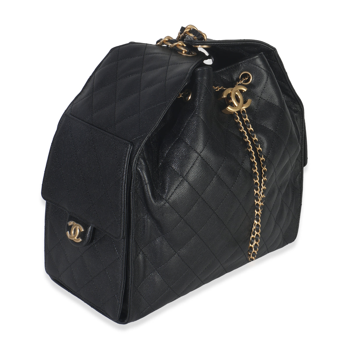 Black Quilted Caviar Medium Chanel 25 Hobo Handbag