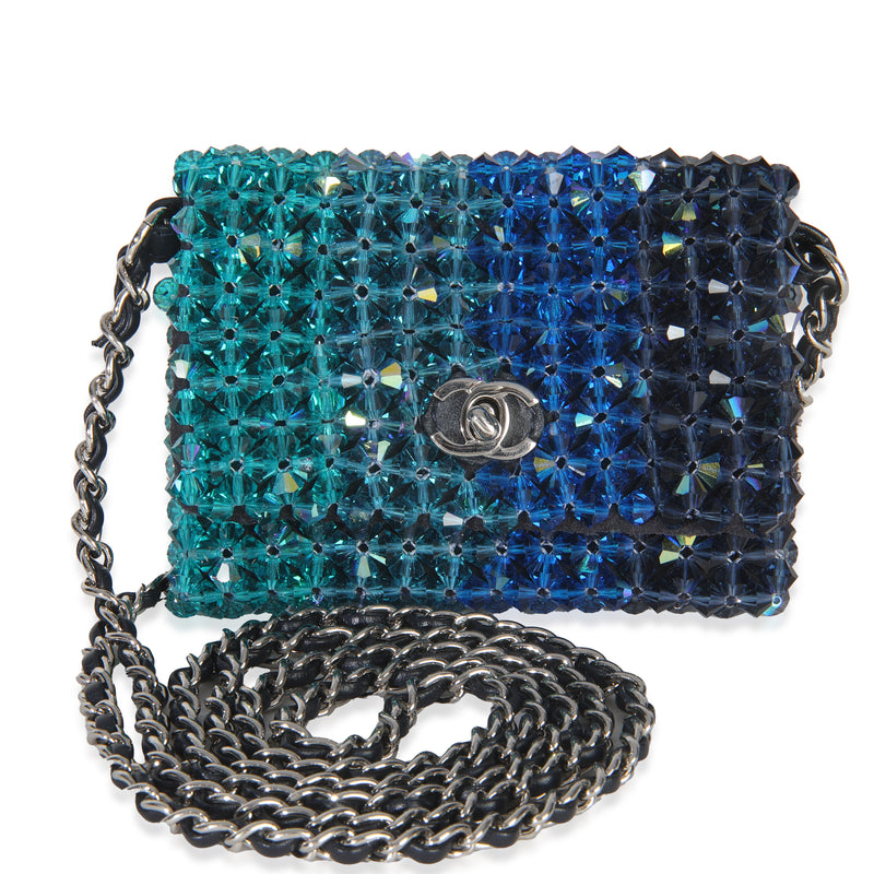 Blue Ombre Beaded Micro Clutch On Chain