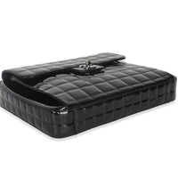 Black Patent Chocolate Bar Top Handle Flap Bag