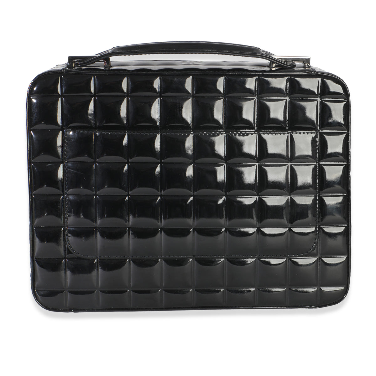 Black Patent Chocolate Bar Top Handle Flap Bag