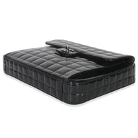 Black Patent Chocolate Bar Top Handle Flap Bag