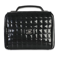Black Patent Chocolate Bar Top Handle Flap Bag