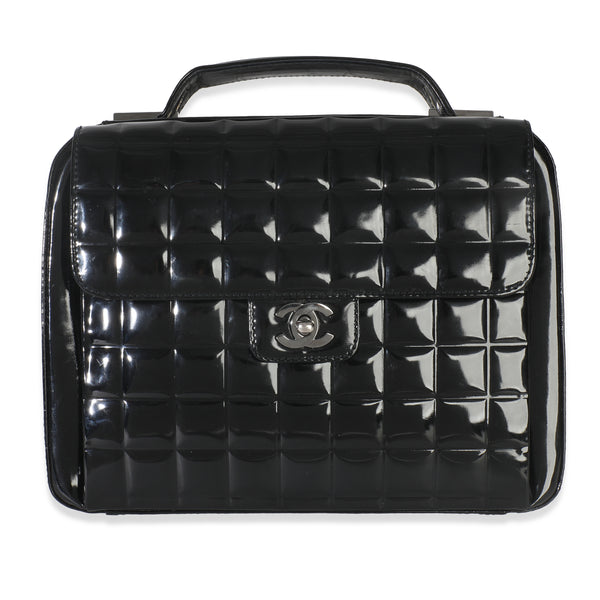 Black Patent Chocolate Bar Top Handle Flap Bag