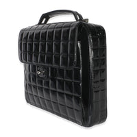 Black Patent Chocolate Bar Top Handle Flap Bag