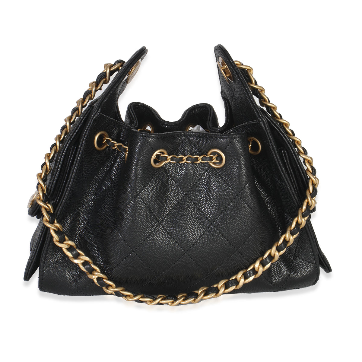 Black Quilted Caviar Mini Chanel 25 Hobo Handbag
