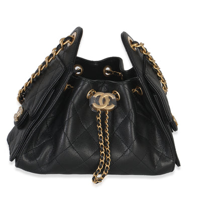 Black Quilted Caviar Mini Chanel 25 Hobo Handbag