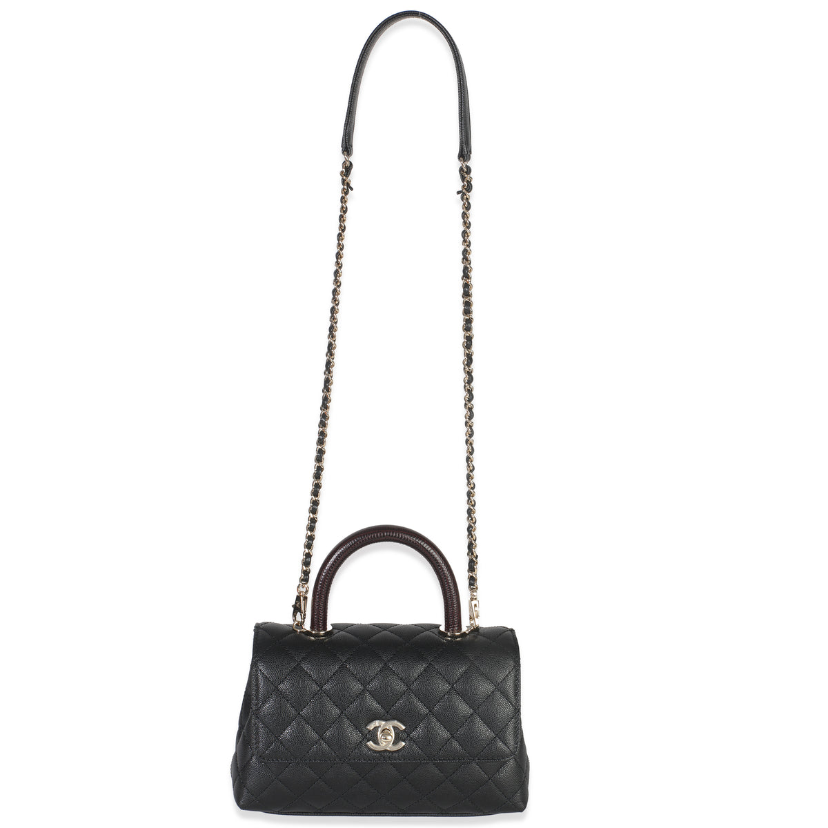 Black Quilted Caviar Mini Coco Top Handle Handbag