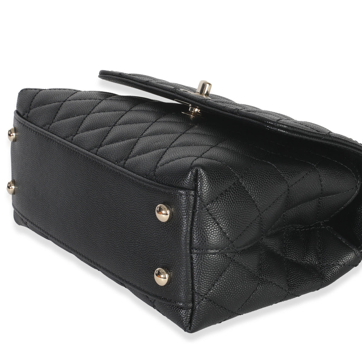Black Quilted Caviar Mini Coco Top Handle Handbag