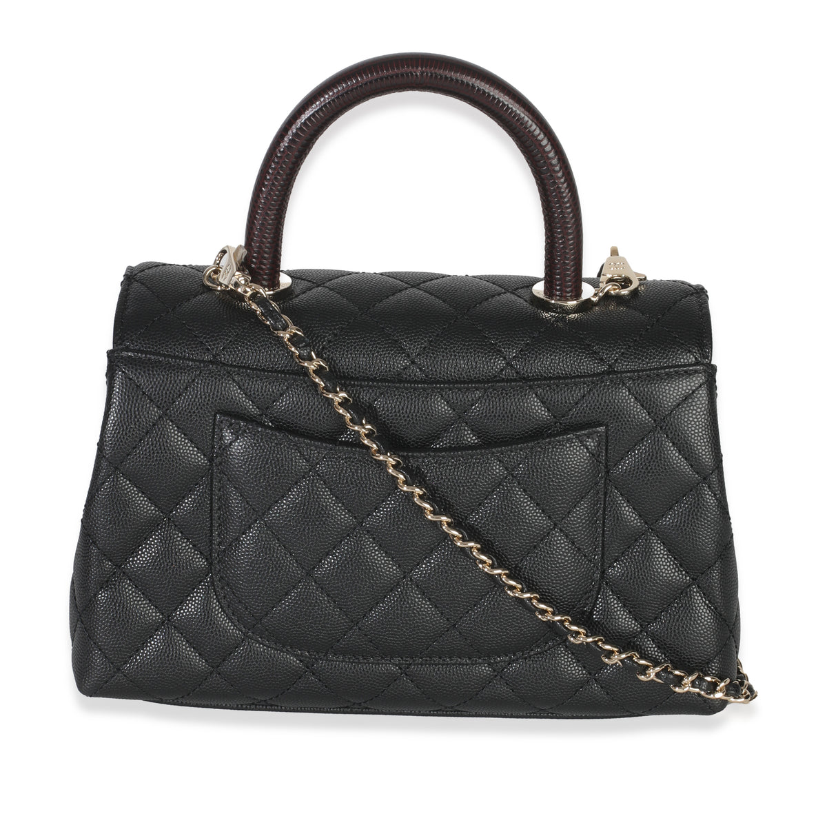 Black Quilted Caviar Mini Coco Top Handle Handbag