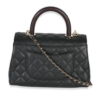 Black Quilted Caviar Mini Coco Top Handle Handbag