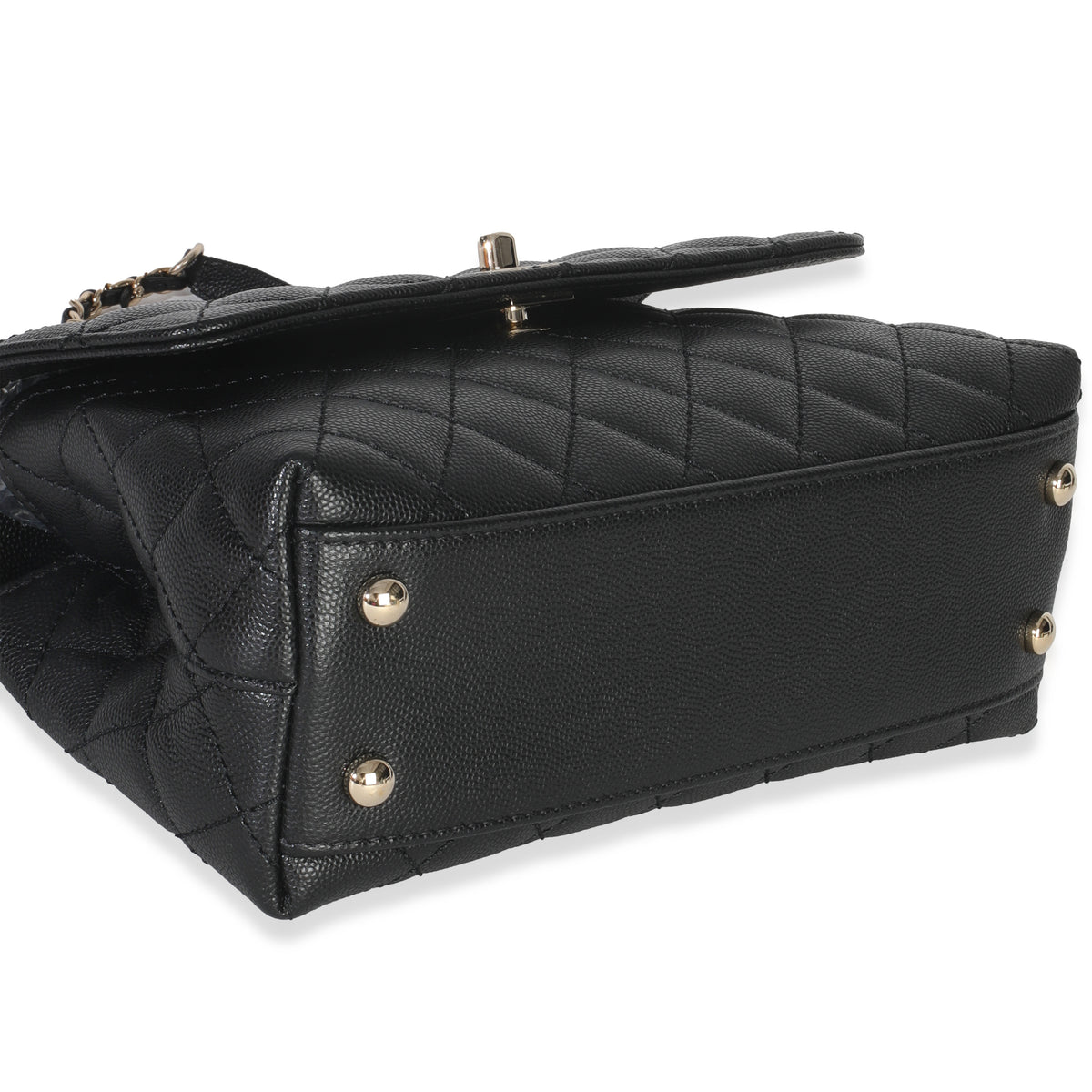 Black Quilted Caviar Mini Coco Top Handle Handbag