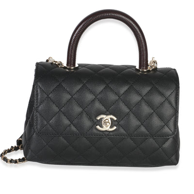 Black Quilted Caviar Mini Coco Top Handle Handbag