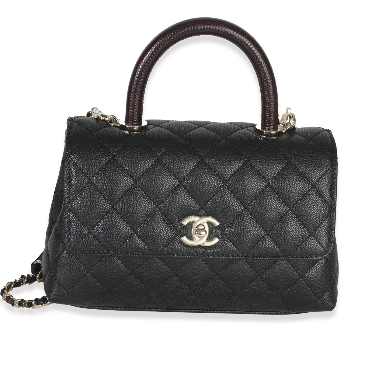 Black Quilted Caviar Mini Coco Top Handle Handbag