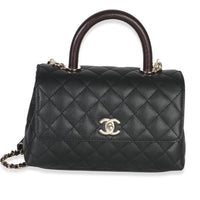 Black Quilted Caviar Mini Coco Top Handle Handbag