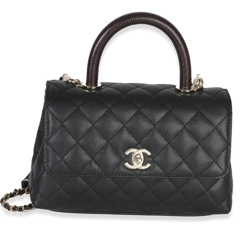 Black Quilted Caviar Mini Coco Top Handle Handbag