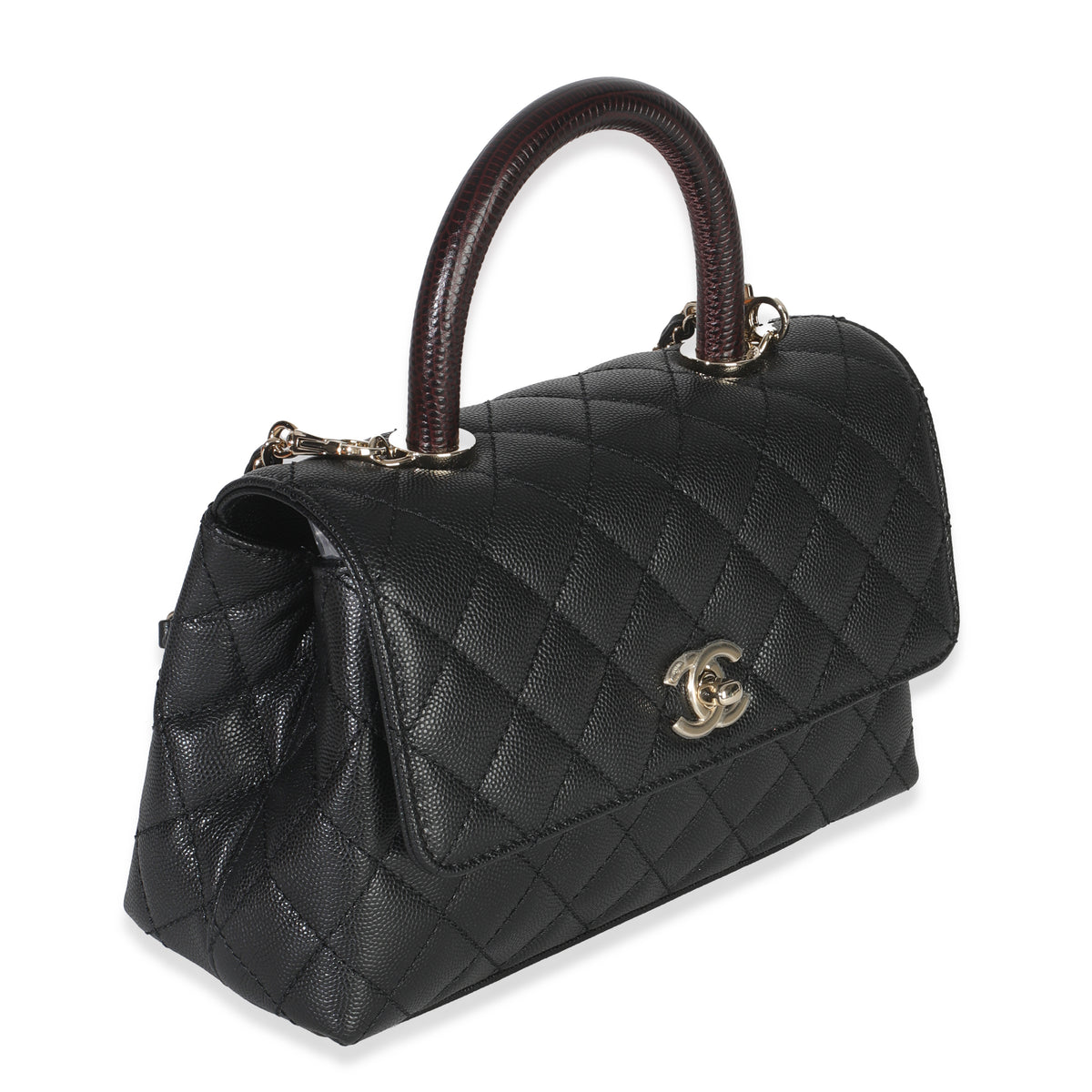 Black Quilted Caviar Mini Coco Top Handle Handbag