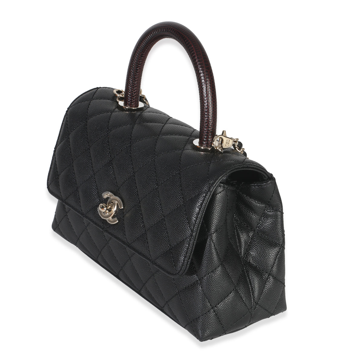 Black Quilted Caviar Mini Coco Top Handle Handbag