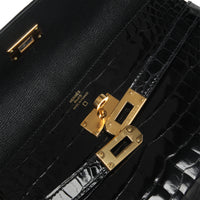 Black Shiny Alligator Kelly Longue Wallet GHW