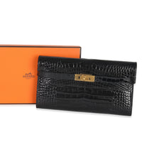 Black Shiny Alligator Kelly Longue Wallet GHW