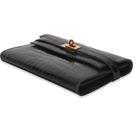 Black Shiny Alligator Kelly Longue Wallet GHW