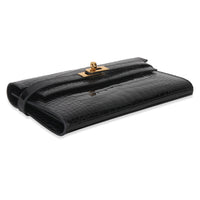 Black Shiny Alligator Kelly Longue Wallet GHW
