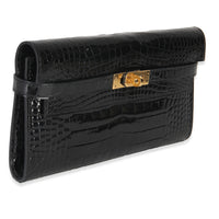 Black Shiny Alligator Kelly Longue Wallet GHW