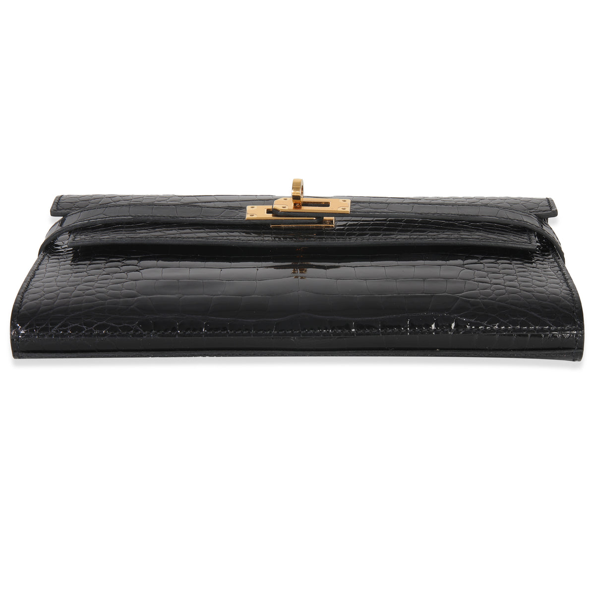 Black Shiny Alligator Kelly Longue Wallet GHW