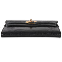 Black Shiny Alligator Kelly Longue Wallet GHW