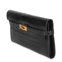 Black Shiny Alligator Kelly Longue Wallet GHW