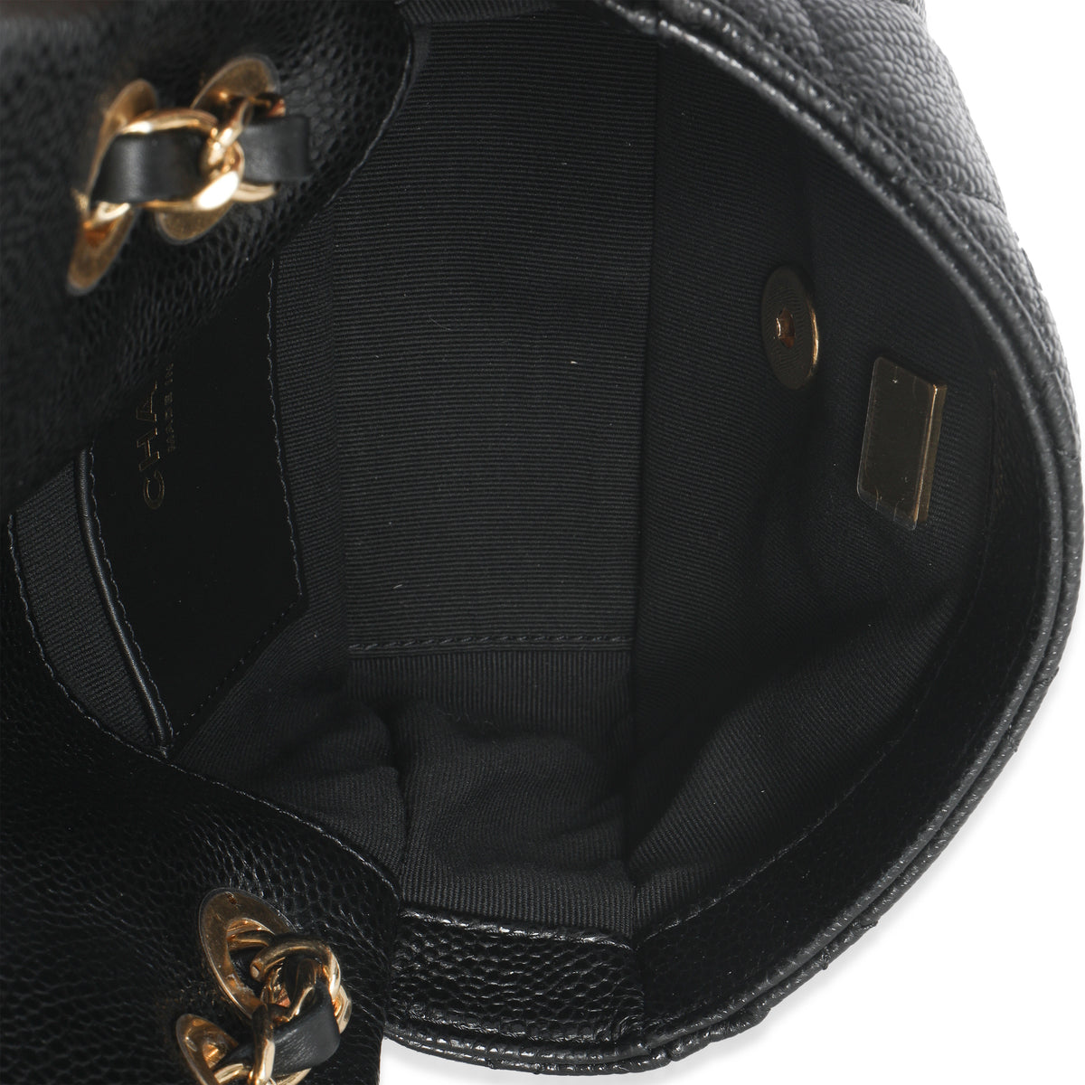 Black Quilted Grained Lambskin Mini Flap