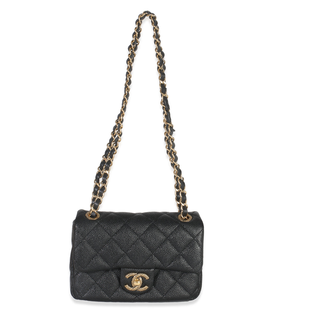 Black Quilted Grained Lambskin Mini Flap