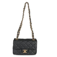 Black Quilted Grained Lambskin Mini Flap