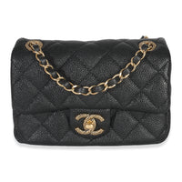 Black Quilted Grained Lambskin Mini Flap
