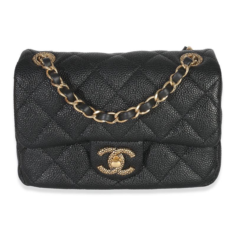 Black Quilted Grained Lambskin Mini Flap