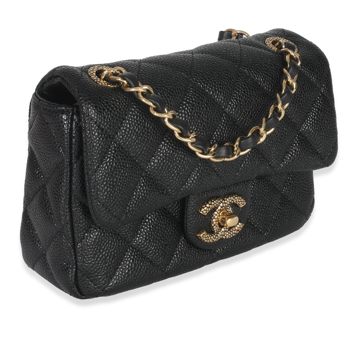 Black Quilted Grained Lambskin Mini Flap