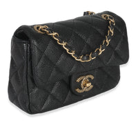 Black Quilted Grained Lambskin Mini Flap